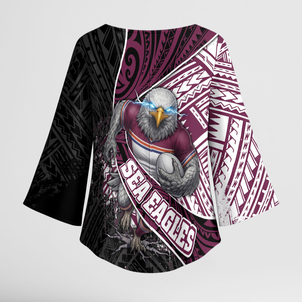 Manly Warringah Sea Eagles Rugby Mascot Kimono Sleeve Blouse Tribal Polynesian Power Art - Lightning Mascot