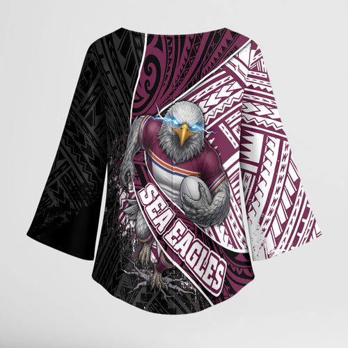 Manly Warringah Sea Eagles Rugby Mascot Kimono Sleeve Blouse Tribal Polynesian Power Art - Lightning Mascot