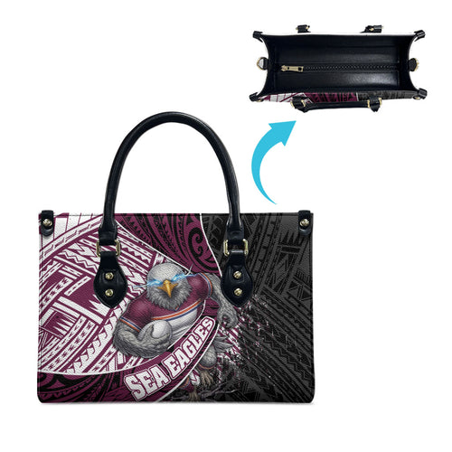 Manly Warringah Sea Eagles Rugby Mascot Leather Bag Tribal Polynesian Power Art - Lightning Mascot