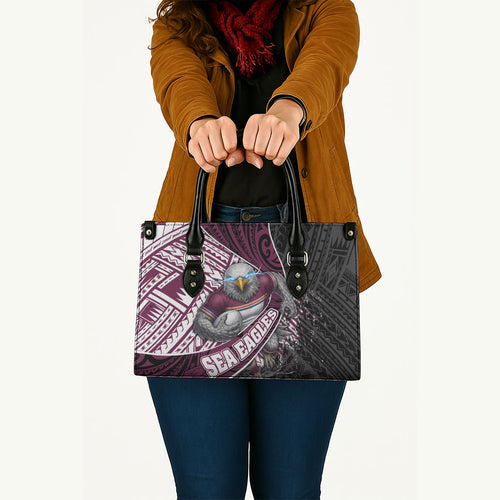 Manly Warringah Sea Eagles Rugby Mascot Leather Bag Tribal Polynesian Power Art - Lightning Mascot