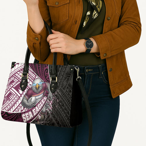 Manly Warringah Sea Eagles Rugby Mascot Leather Bag Tribal Polynesian Power Art - Lightning Mascot