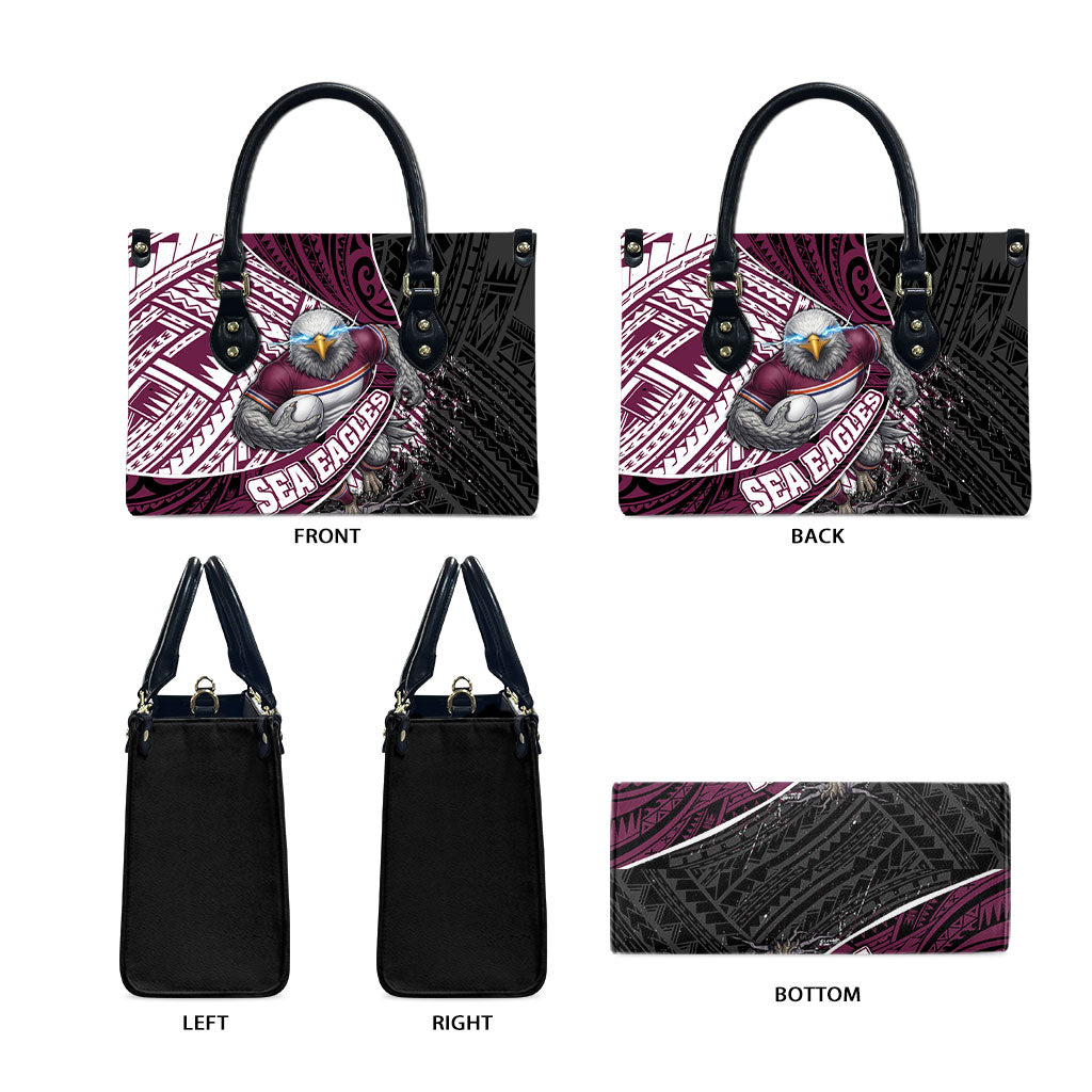 Manly Warringah Sea Eagles Rugby Mascot Leather Bag Tribal Polynesian Power Art - Lightning Mascot