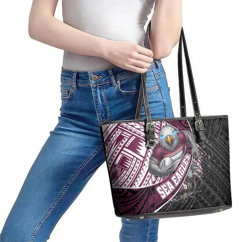 Manly Warringah Sea Eagles Rugby Mascot Leather Tote Bag Tribal Polynesian Power Art - Lightning Mascot