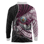 Manly Warringah Sea Eagles Rugby Mascot Long Sleeve Polo Shirt Tribal Polynesian Power Art - Lightning Mascot