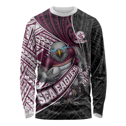Manly Warringah Sea Eagles Rugby Mascot Long Sleeve Shirt Tribal Polynesian Power Art - Lightning Mascot