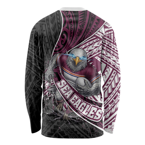 Manly Warringah Sea Eagles Rugby Mascot Long Sleeve Shirt Tribal Polynesian Power Art - Lightning Mascot