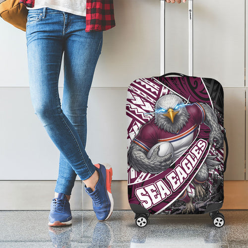 Manly Warringah Sea Eagles Rugby Mascot Luggage Cover Tribal Polynesian Power Art - Lightning Mascot