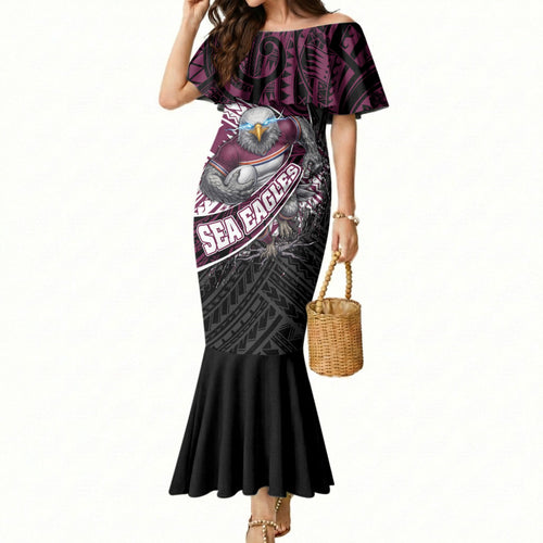 Manly Warringah Sea Eagles Rugby Mascot Mermaid Dress Tribal Polynesian Power Art - Lightning Mascot