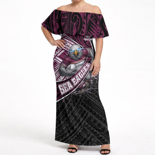 Manly Warringah Sea Eagles Rugby Mascot Off Shoulder Maxi Dress Tribal Polynesian Power Art - Lightning Mascot