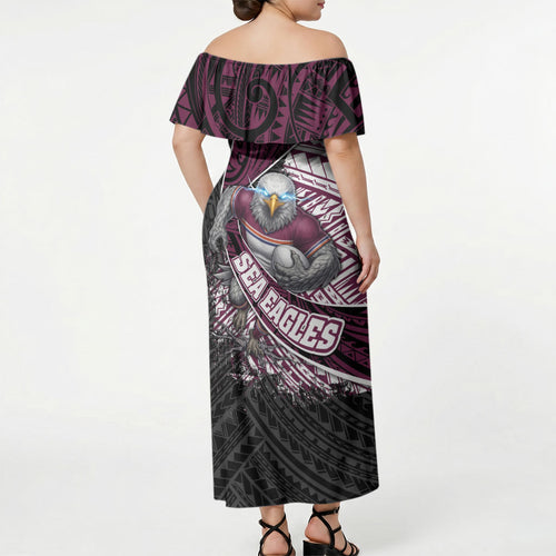 Manly Warringah Sea Eagles Rugby Mascot Off Shoulder Maxi Dress Tribal Polynesian Power Art - Lightning Mascot