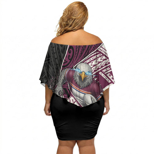 Manly Warringah Sea Eagles Rugby Mascot Off Shoulder Short Dress Tribal Polynesian Power Art - Lightning Mascot