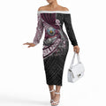 Manly Warringah Sea Eagles Rugby Mascot Off The Shoulder Long Sleeve Dress Tribal Polynesian Power Art - Lightning Mascot