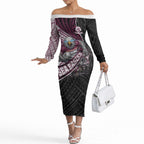 Manly Warringah Sea Eagles Rugby Mascot Off The Shoulder Long Sleeve Dress Tribal Polynesian Power Art - Lightning Mascot