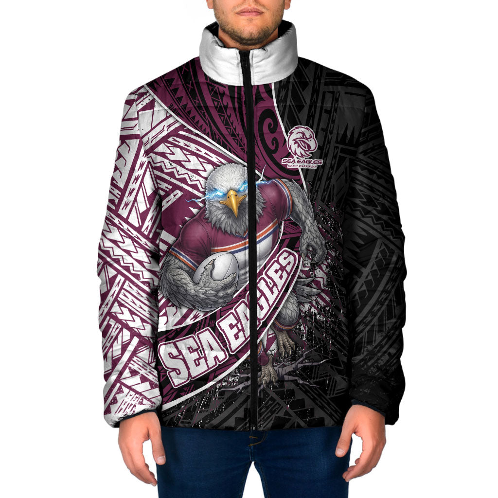 Manly Warringah Sea Eagles Rugby Mascot Padded Jacket Tribal Polynesian Power Art - Lightning Mascot