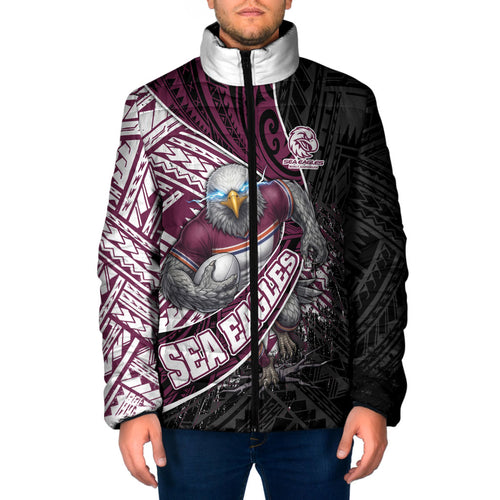 Manly Warringah Sea Eagles Rugby Mascot Padded Jacket Tribal Polynesian Power Art - Lightning Mascot