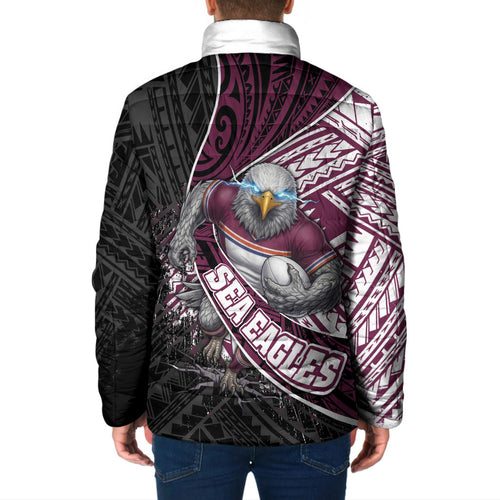 Manly Warringah Sea Eagles Rugby Mascot Padded Jacket Tribal Polynesian Power Art - Lightning Mascot