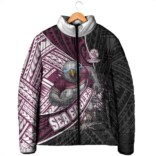 Manly Warringah Sea Eagles Rugby Mascot Padded Jacket Tribal Polynesian Power Art - Lightning Mascot