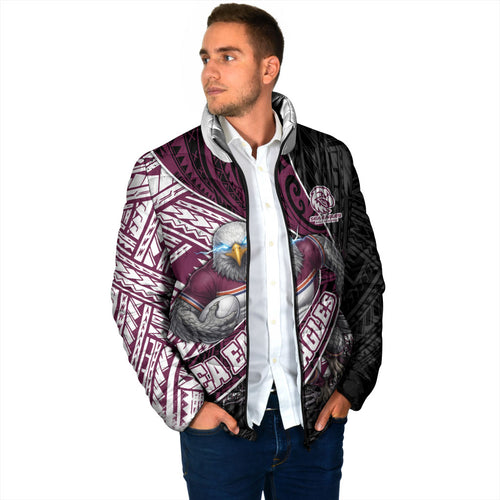 Manly Warringah Sea Eagles Rugby Mascot Padded Jacket Tribal Polynesian Power Art - Lightning Mascot