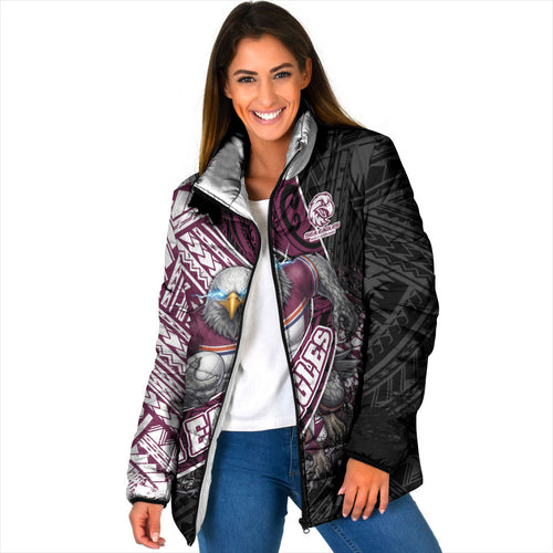Manly Warringah Sea Eagles Rugby Mascot Padded Jacket Tribal Polynesian Power Art - Lightning Mascot
