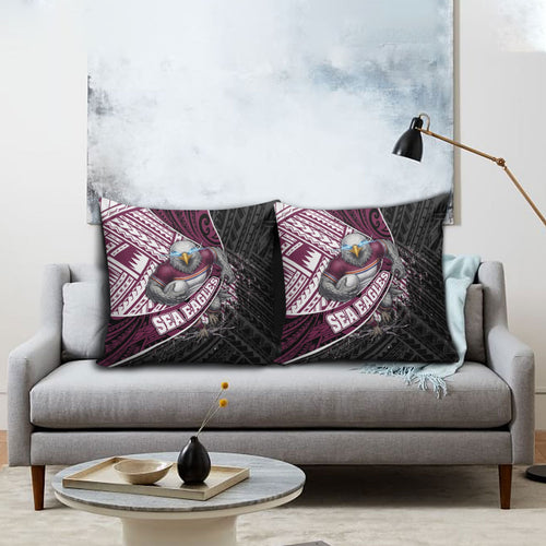 Manly Warringah Sea Eagles Rugby Mascot Pillow Cover Tribal Polynesian Power Art - Lightning Mascot