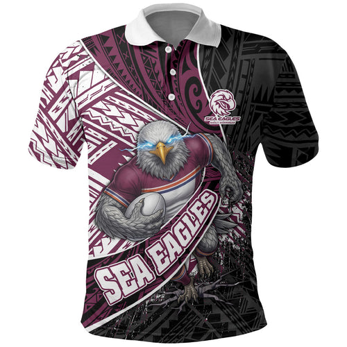 Manly Warringah Sea Eagles Rugby Mascot Polo Shirt Tribal Polynesian Power Art - Lightning Mascot