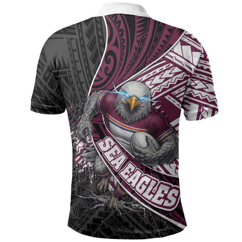 Manly Warringah Sea Eagles Rugby Mascot Polo Shirt Tribal Polynesian Power Art - Lightning Mascot