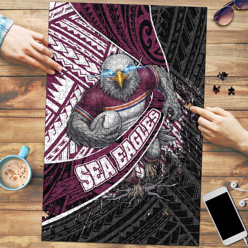 Manly Warringah Sea Eagles Rugby Mascot Puzzle Tribal Polynesian Power Art - Lightning Mascot