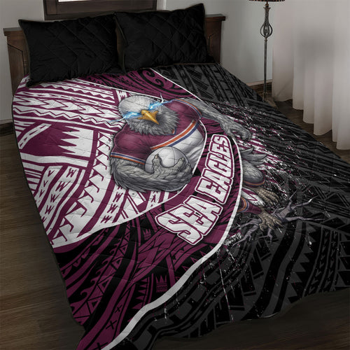 Manly Warringah Sea Eagles Rugby Mascot Quilt Bed Set Tribal Polynesian Power Art - Lightning Mascot