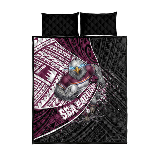 Manly Warringah Sea Eagles Rugby Mascot Quilt Bed Set Tribal Polynesian Power Art - Lightning Mascot