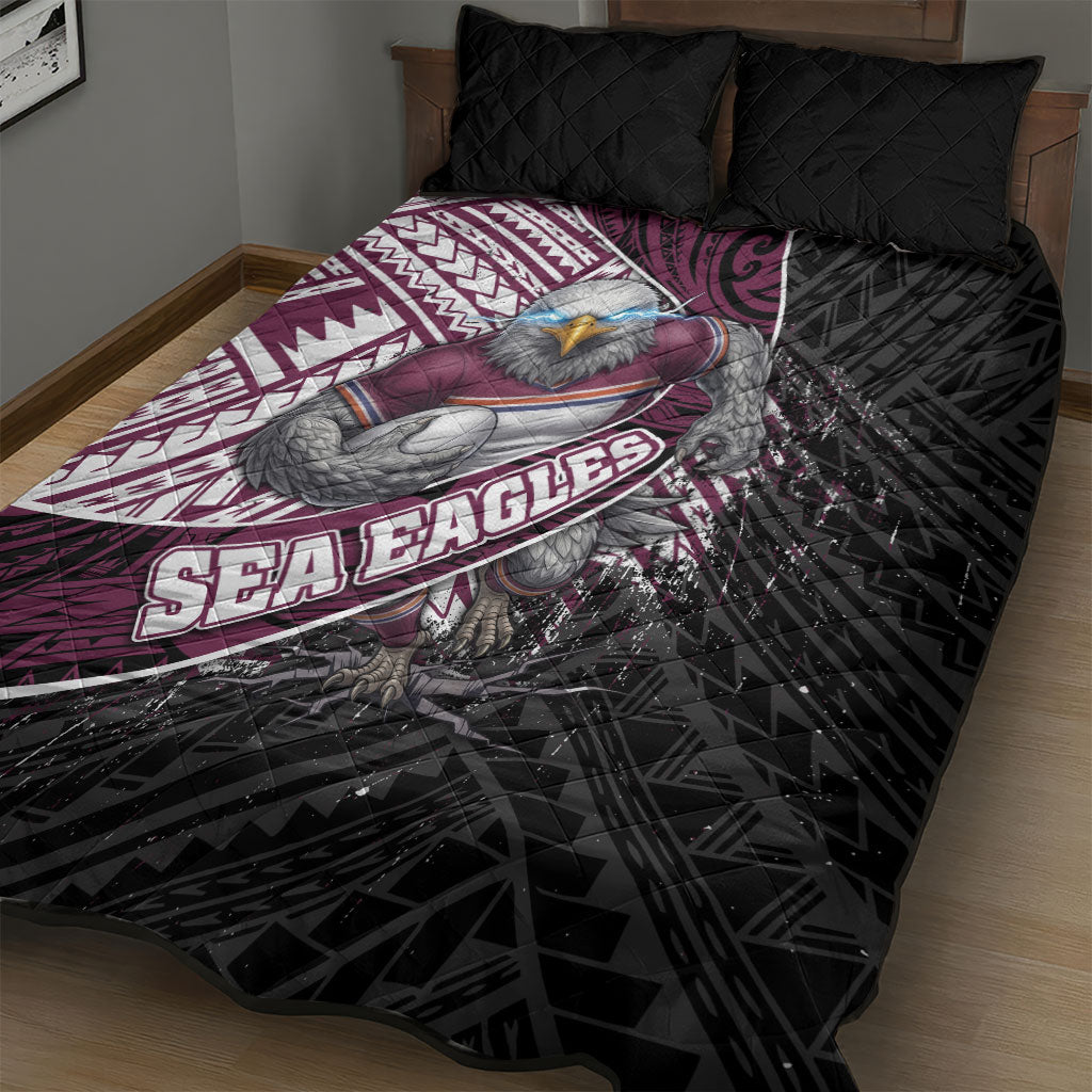Manly Warringah Sea Eagles Rugby Mascot Quilt Bed Set Tribal Polynesian Power Art - Lightning Mascot