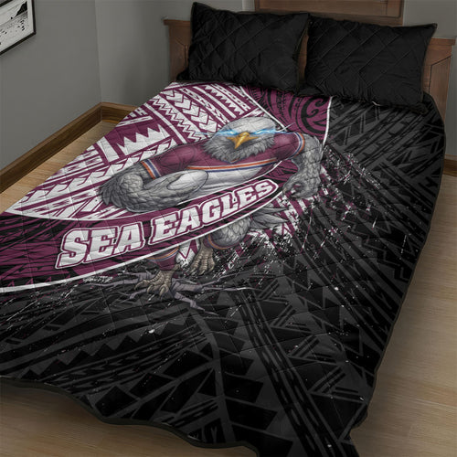 Manly Warringah Sea Eagles Rugby Mascot Quilt Bed Set Tribal Polynesian Power Art - Lightning Mascot