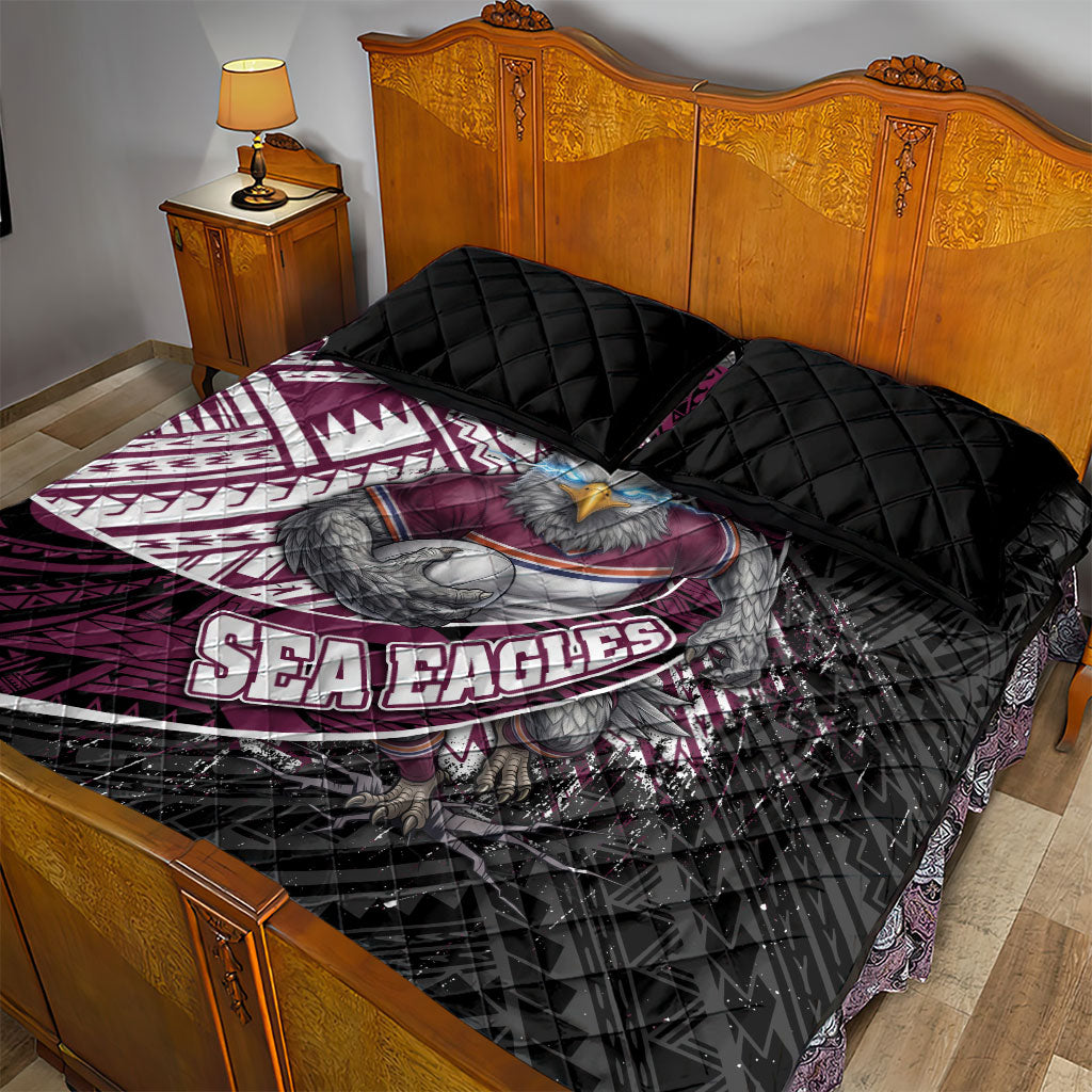 Manly Warringah Sea Eagles Rugby Mascot Quilt Bed Set Tribal Polynesian Power Art - Lightning Mascot