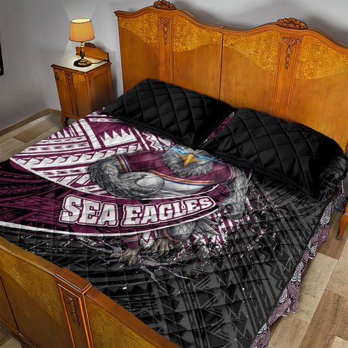 Manly Warringah Sea Eagles Rugby Mascot Quilt Bed Set Tribal Polynesian Power Art - Lightning Mascot