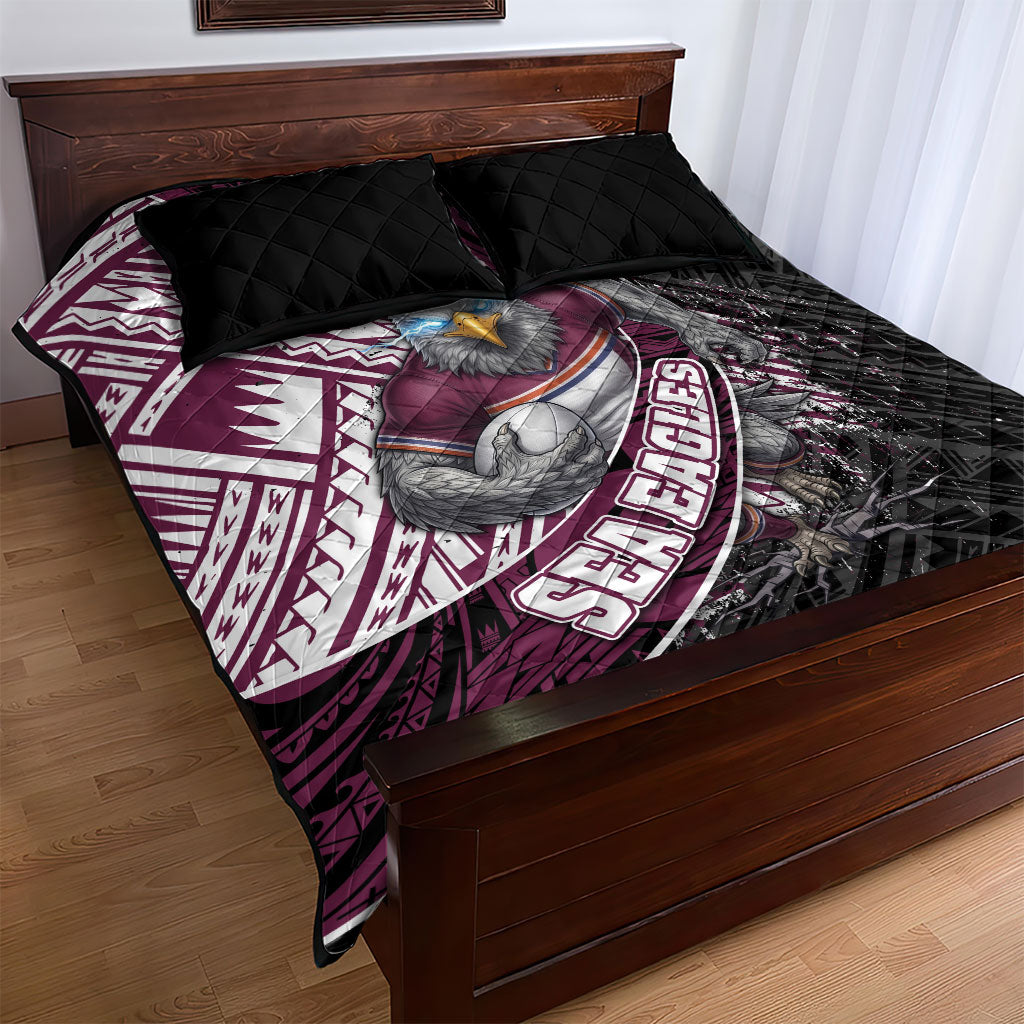 Manly Warringah Sea Eagles Rugby Mascot Quilt Bed Set Tribal Polynesian Power Art - Lightning Mascot