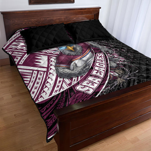 Manly Warringah Sea Eagles Rugby Mascot Quilt Bed Set Tribal Polynesian Power Art - Lightning Mascot