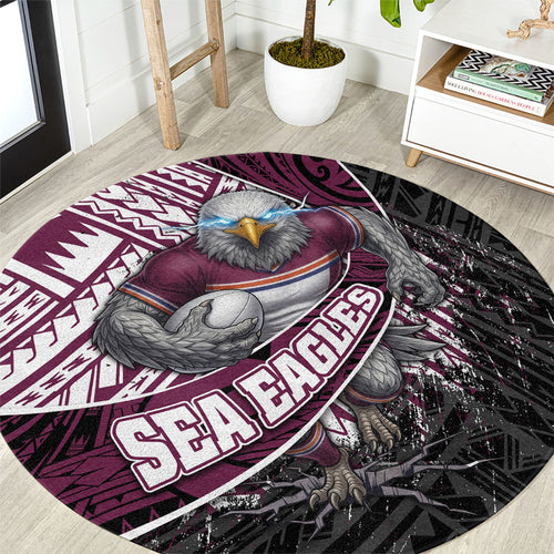 Manly Warringah Sea Eagles Rugby Mascot Round Carpet Tribal Polynesian Power Art - Lightning Mascot