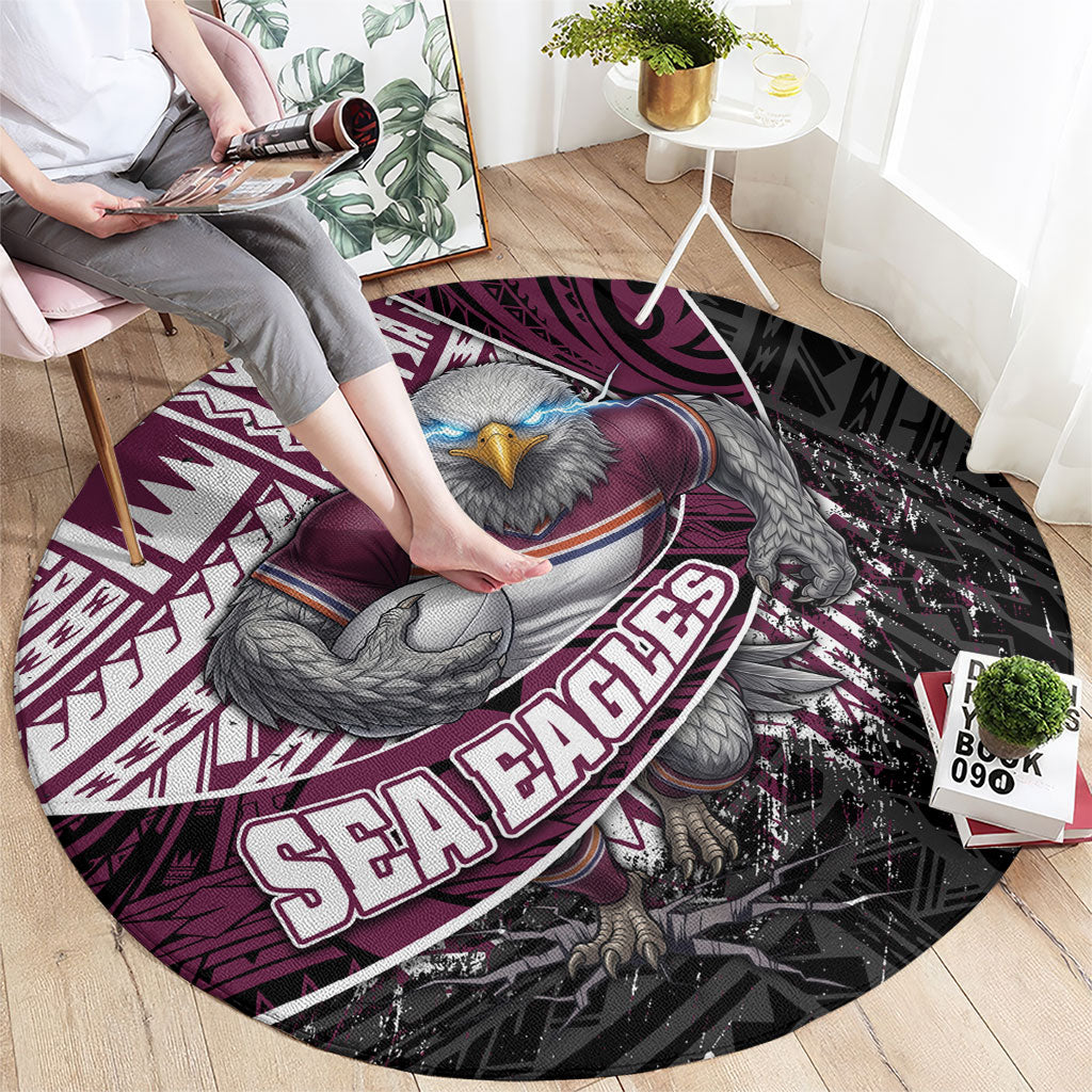 Manly Warringah Sea Eagles Rugby Mascot Round Carpet Tribal Polynesian Power Art - Lightning Mascot