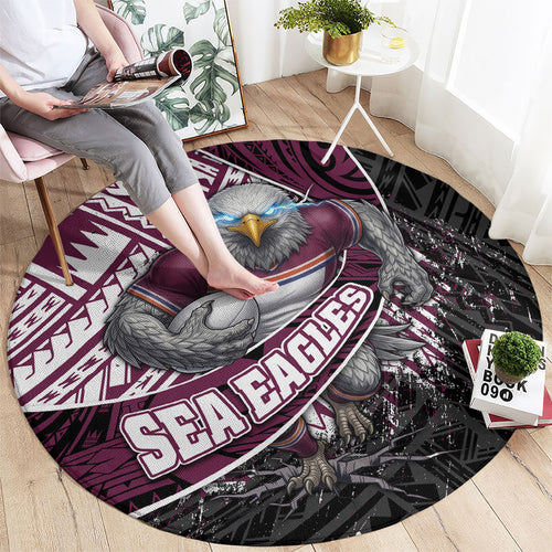 Manly Warringah Sea Eagles Rugby Mascot Round Carpet Tribal Polynesian Power Art - Lightning Mascot