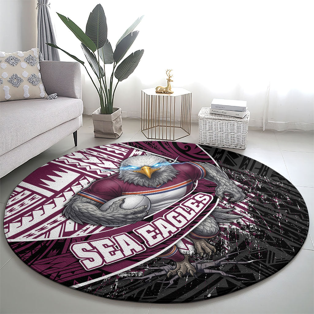 Manly Warringah Sea Eagles Rugby Mascot Round Carpet Tribal Polynesian Power Art - Lightning Mascot