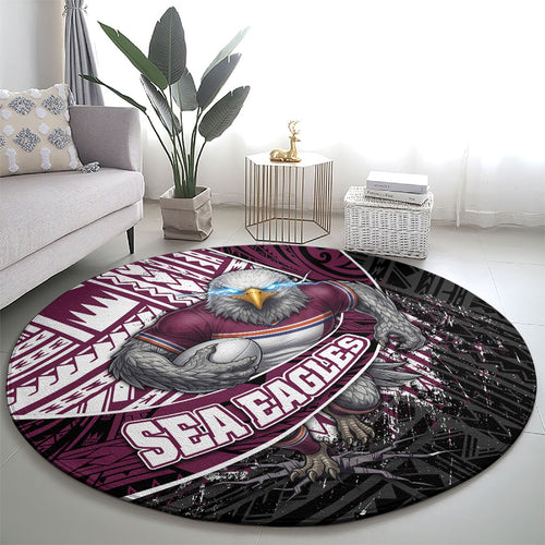 Manly Warringah Sea Eagles Rugby Mascot Round Carpet Tribal Polynesian Power Art - Lightning Mascot