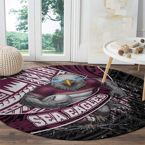 Manly Warringah Sea Eagles Rugby Mascot Round Carpet Tribal Polynesian Power Art - Lightning Mascot
