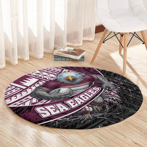 Manly Warringah Sea Eagles Rugby Mascot Round Carpet Tribal Polynesian Power Art - Lightning Mascot