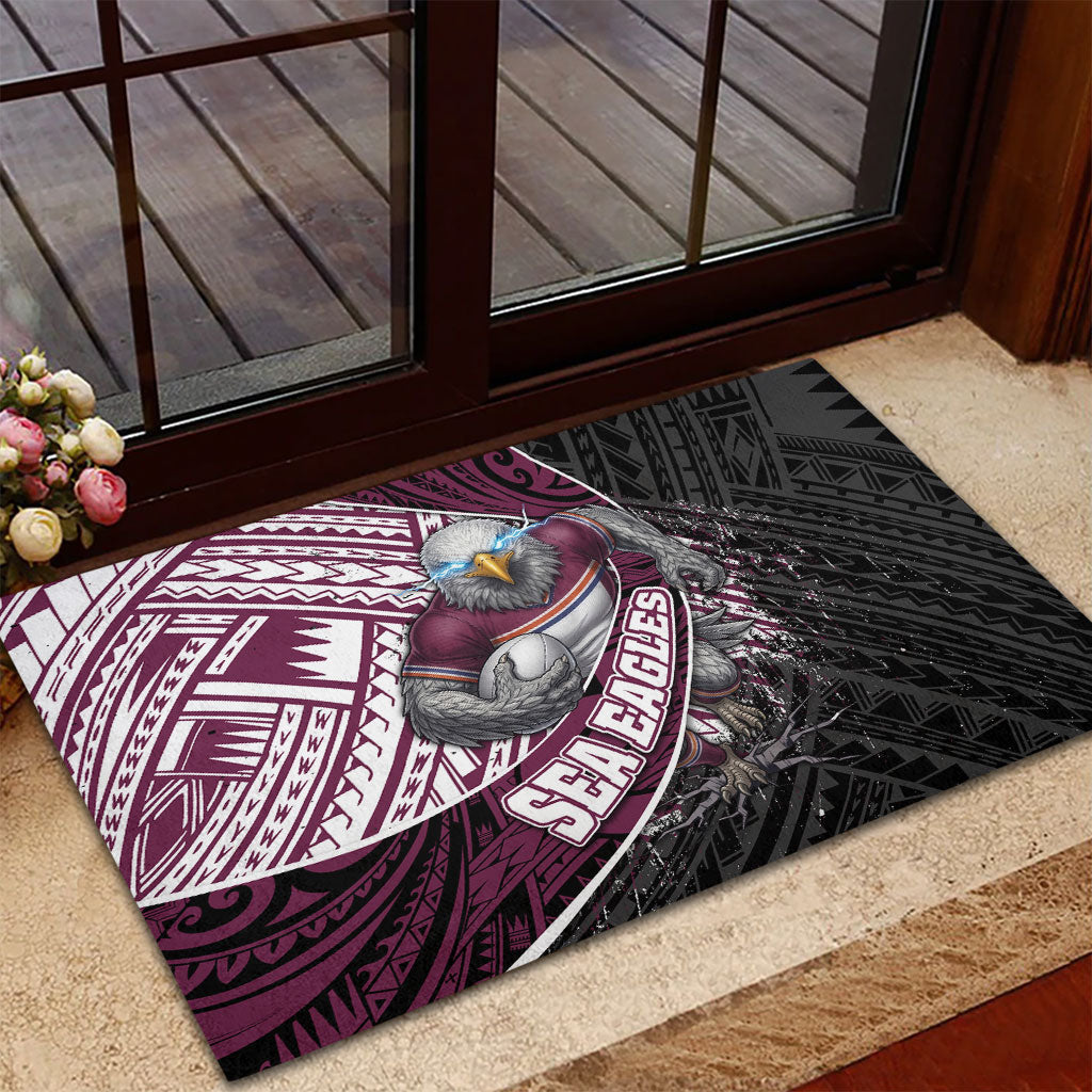 Manly Warringah Sea Eagles Rugby Mascot Rubber Doormat Tribal Polynesian Power Art - Lightning Mascot