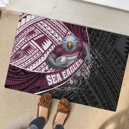 Manly Warringah Sea Eagles Rugby Mascot Rubber Doormat Tribal Polynesian Power Art - Lightning Mascot