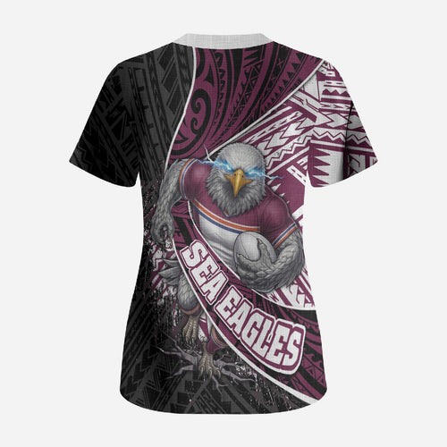 Manly Warringah Sea Eagles Rugby Mascot Scrub Top Tribal Polynesian Power Art - Lightning Mascot