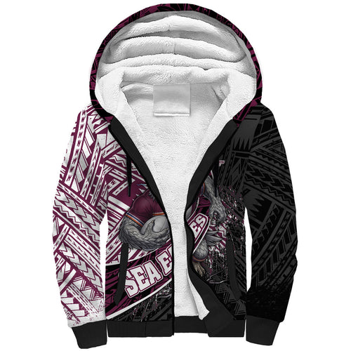 Manly Warringah Sea Eagles Rugby Mascot Sherpa Hoodie Tribal Polynesian Power Art - Lightning Mascot