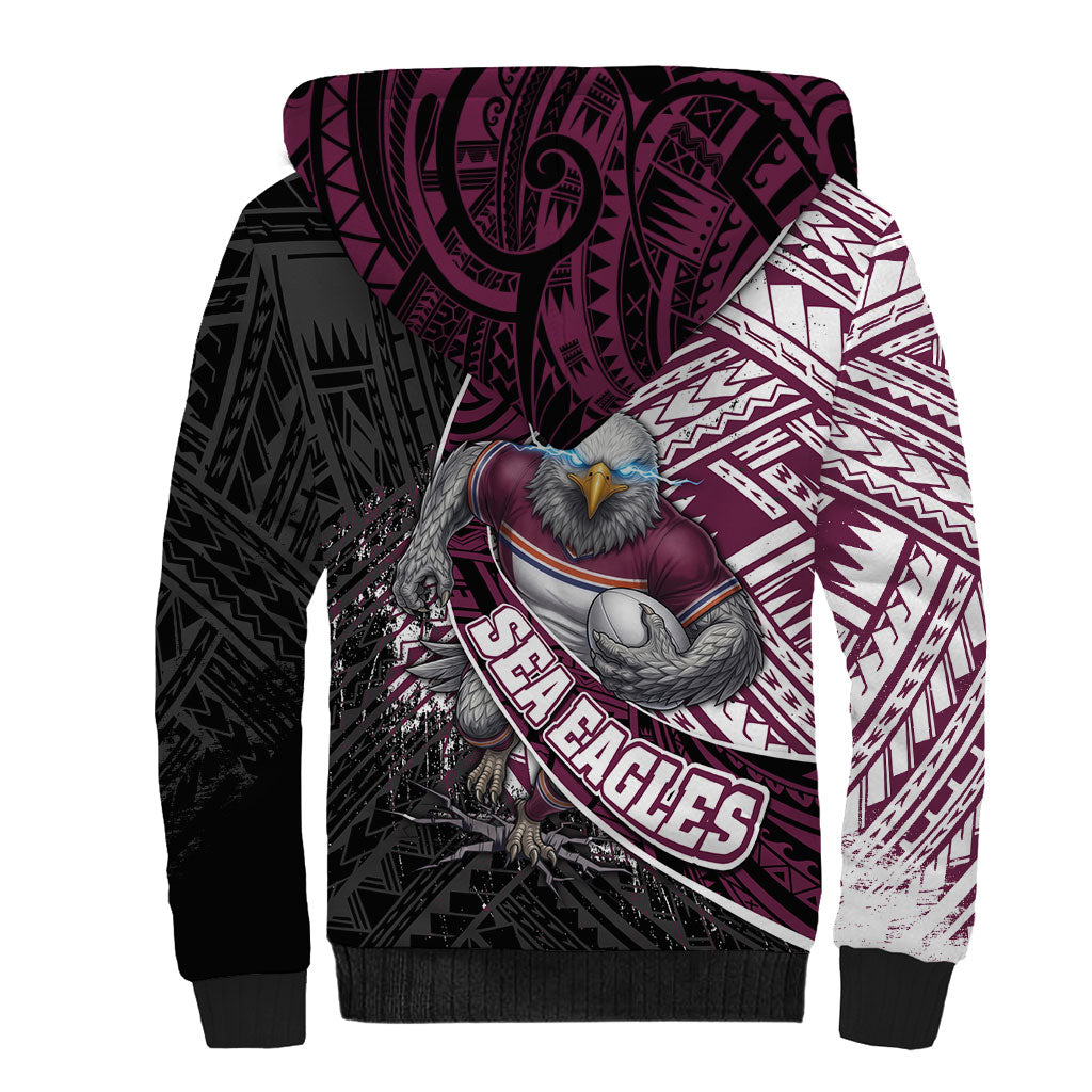 Manly Warringah Sea Eagles Rugby Mascot Sherpa Hoodie Tribal Polynesian Power Art - Lightning Mascot