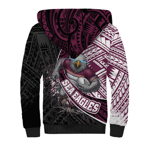 Manly Warringah Sea Eagles Rugby Mascot Sherpa Hoodie Tribal Polynesian Power Art - Lightning Mascot