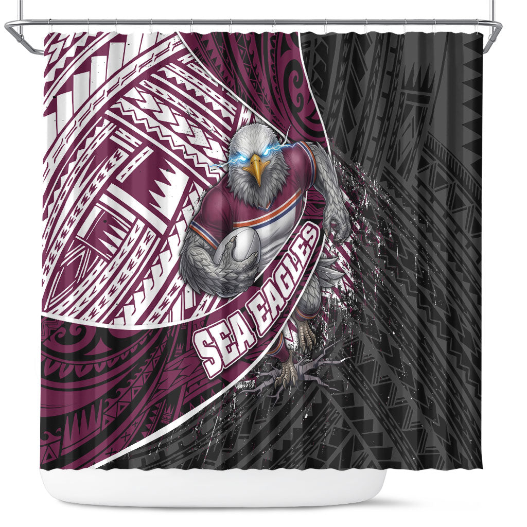 Manly Warringah Sea Eagles Rugby Mascot Shower Curtain Tribal Polynesian Power Art - Lightning Mascot