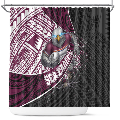 Manly Warringah Sea Eagles Rugby Mascot Shower Curtain Tribal Polynesian Power Art - Lightning Mascot